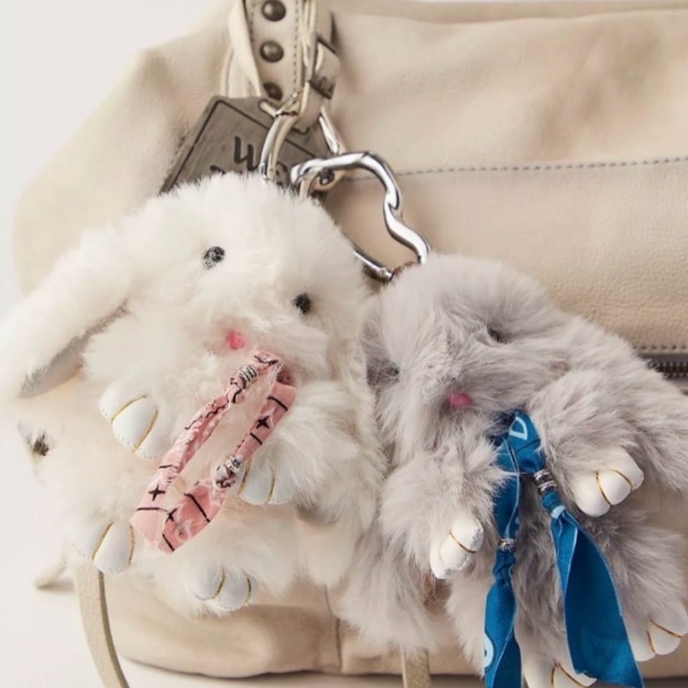 Free People White Bunny Bag Charm Keychain - Picture 2 of 2